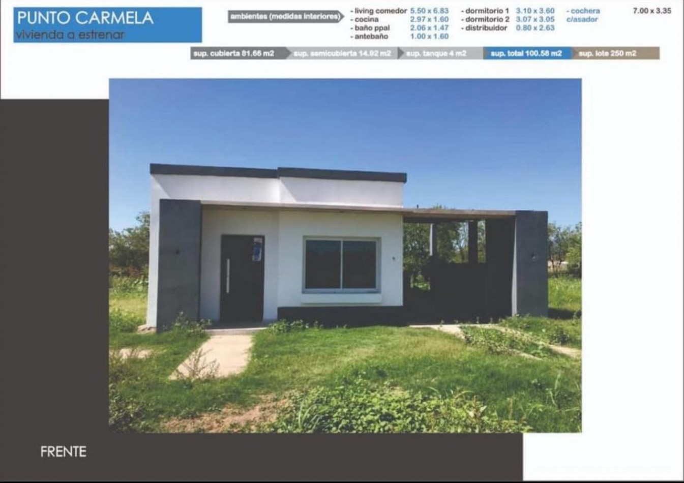 Casa de 2 dormitorios en Punto Carmela