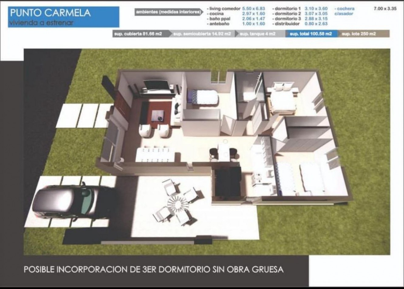Casa de 2 dormitorios en Punto Carmela