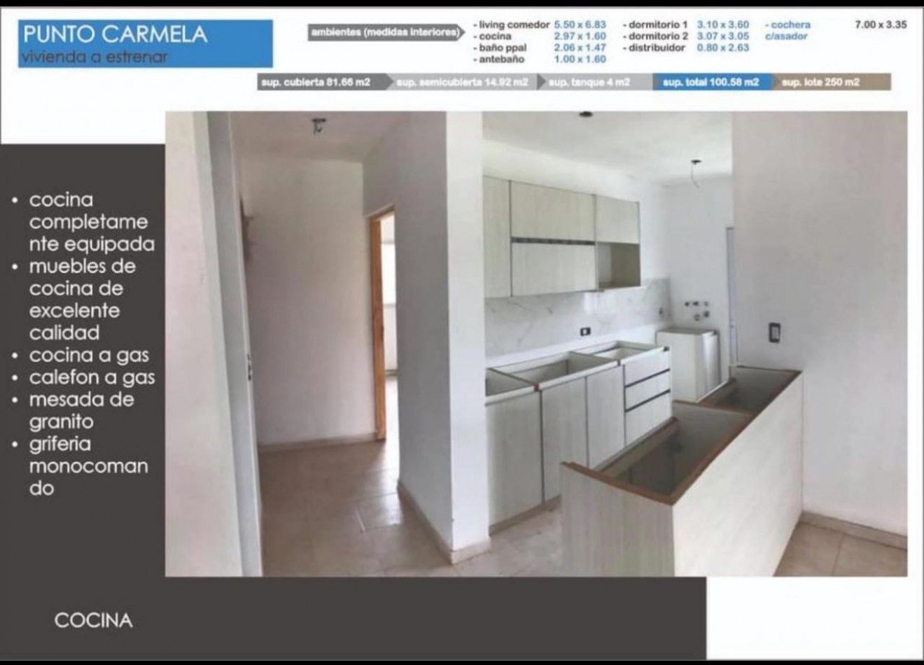 Casa de 2 dormitorios en Punto Carmela